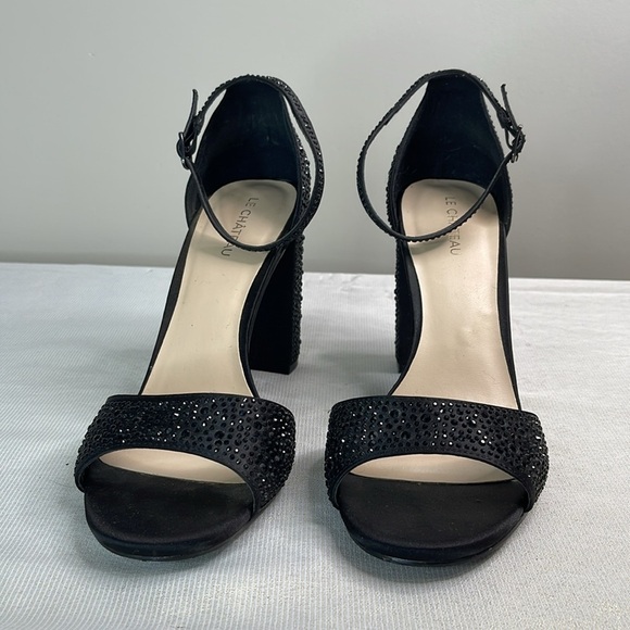 Le Chateau Jewel Studded Elegant Black Heels Open Toe Ankle Strap 39 EU - Picture 4 of 13
